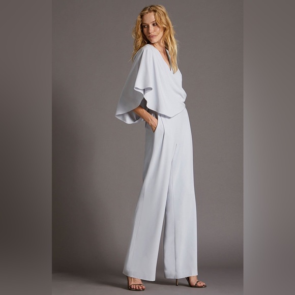 $150 NWT Halston Asymmetric one-shoulder Jumpsuit Sz 6 in Light Blue - Picture 3 of 5